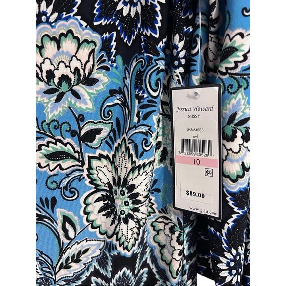 Jessica Howard Blue White Floral Border Print Sheath Dress Women’s Size 10 - Picture 8 of 10